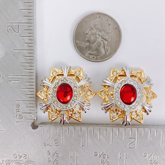 Signed Shakira Caine Butler Wilson Two Tone Red Glass Bollywood Style Earrings - Picture 10 of 10